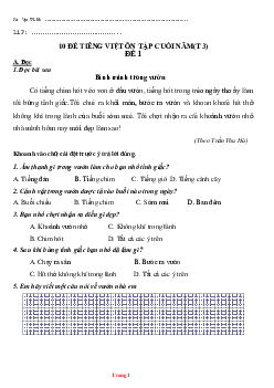 Bộ đề ôn tập Tiếng Việt 1 Cánh Diều HK2 năm 2021-2022