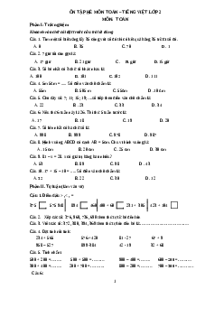 Đề ôn tập hè môn Toán lớp 2 | Chân trời sáng tạo