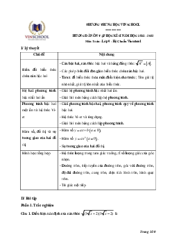 Hướng dẫn ôn tập học kì 2 Toán 9 năm 2021 – 2022 trường Vinschool – Hà Nội