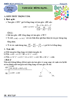 Phiếu bài tập Toán 8 chủ đề tam giác đồng dạng