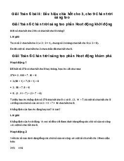 Giải Toán 6 Bài 8: Dấu hiệu chia hết cho 3, cho 9 sách Chân Trời Sáng Tạo