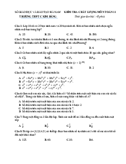Đề kiểm tra Đại số và Giải tích 11 chương 2 (Tổ hợp và xác suất) trường THPT C Kim Bảng – Hà Nam