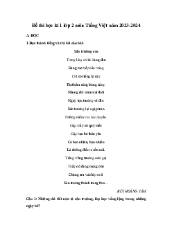 Đề thi học kì 1 môn Tiếng Việt 2 năm 2023 - 2024 sách Cánh diều | Đề 5