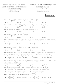 Đề thi HK1 Toán 12 năm 2019 – 2020 trường chuyên Lê Hồng Phong – Nam Định