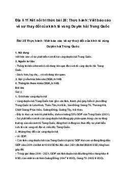 Địa lí 11 Kết nối tri thức bài 28: Thực hành: Viết báo cáo về sự thay đổi của kinh tế vùng Duyên hải Trung Quốc