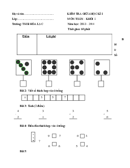 Đề kiểm tra giữa học kì 1 môn Toán lớp 1 năm học 2013 - 2014 trường Tiểu học B Hòa Lạc, An Giang