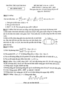 Đề thi thử Toán vào 10 lần 3 năm 2022 trường THCS Quỳnh Mai – Hà Nội