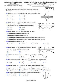 Đề kiểm tra tập trung HK1 Toán 12 năm 2018 – 2019 trường Marie Curie – TP. HCM