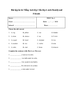 Bài tập ôn hè Tiếng Anh lớp 3 lên lớp 4 sách Family and Friends