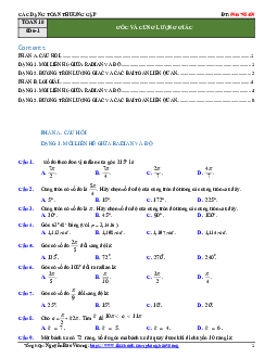 Các dạng toán trắc nghiệm góc lượng giác và công thức lượng giác