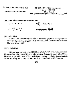 Đề thi giữa kỳ 2 Toán 8 năm 2020 – 2021 trường THCS Tam Bình – TP HCM