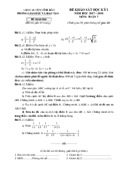 Đề thi HK1 Toán 7 năm học 2017 – 2018 phòng GD và ĐT Vĩnh Bảo – Hải Phòng