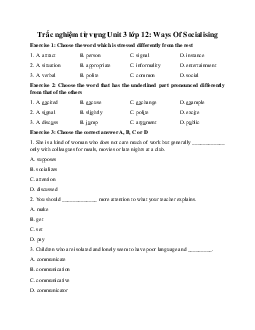 Trắc nghiệm từ vựng Unit 3 lớp 12: Ways Of Socialising hệ 7 năm