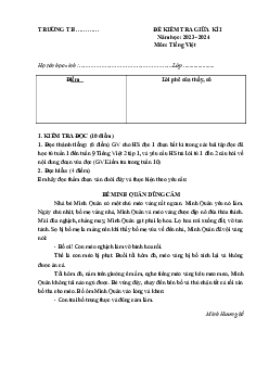 Đề thi giữa học kì 1 môn Tiếng Việt 2 năm 2023 - 2024 sách Cánh diều | Đề 2