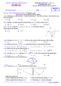 Đề thi giữa kì 1 Toán 12 năm 2020 – 2021 trường THPT Phan Đình Phùng – Hà Nội