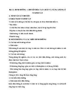 Tóm tắt lý thuyết Sinh học 10 bài 22: Dinh dưỡng, chuyển hoá vật chất và năng lượng ở vi sinh