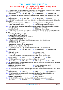 Trắc nghiệm Lịch Sử 10 Bài 19: Những cuộc chiến đấu chống ngoại xâm Ở các thế kỷ 10 đến 15 (có đáp án)