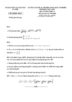 Đề Toán tuyển sinh vào lớp 10 năm 2019 trường THPT chuyên KHTN – Hà Nội