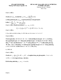 Đề thi HSG Toán 12 cấp trường năm 2021 – 2022 trường chuyên Nguyễn Trãi – Hải Dương