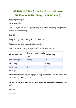 Giải Khoa học lớp 4 Bài 8: Nguồn sáng và sự truyền ánh sáng| Chân trời sáng tạo