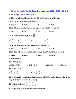 Đề thi học kì 2 môn Toán lớp 4 năm học 2019 - 2020 - Đề số 3