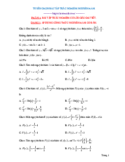 Tuyển chọn bài tập trắc nghiệm nguyên hàm có đáp án và lời giải chi tiết Toán 12