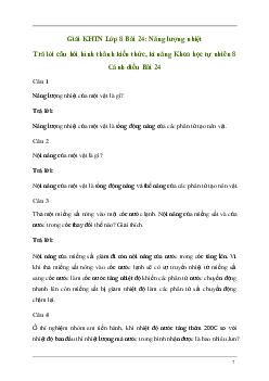 Giải KHTN 8 Bài 24: Năng lượng nhiệt | Cánh diều