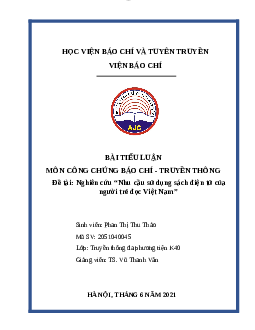 Tiểu Luận Nghiên Cứu “Nhu cầu sử dụng sách điện tử của người trẻ đọc Việt Nam”