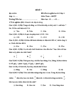 Đề thi giữa học kì 2 lớp 4 môn Toán Kết nối tri thức - Đề số 7