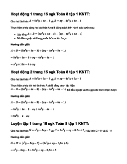 Toán 8 Kết nối tri thức bài 3: Phép cộng và phép trừ đa thức