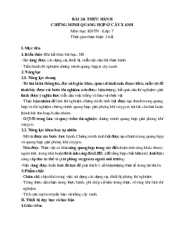 Giáo án Bài 24: Thực hành: Chứng minh quang hợp ở cây xanh | Khoa Học Tự Nhiên 7 Kết nối tri thức