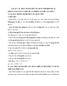 Sinh học 12 bài 16: Cấu trúc di truyền của quần thể