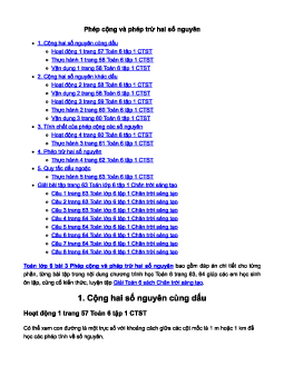 Toán lớp 6 bài 3 Phép cộng và phép trừ hai số nguyên