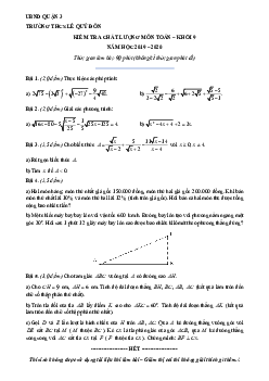Đề kiểm tra chất lượng Toán 9 năm 2019 – 2020 trường Lê Quý Đôn – TP HCM