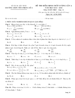 Đề kiểm định chất lượng Toán 11 lần 2 năm 2019 – 2020 trường THPT Yên Phong 2 – Bắc Ninh