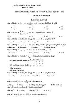 Đề cương ôn tập học kỳ 2 Toán 11 năm 2021 – 2022 trường THPT Yên Hòa – Hà Nội