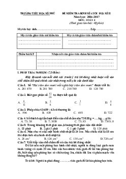 Đề thi học kì 2 môn Toán lớp 4 trường Tiểu học Kỳ Phú, Ninh Bình năm 2016 - 2017