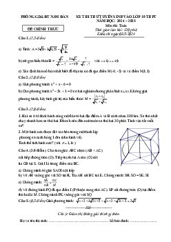 Đề thi thử Toán tuyển sinh lớp 10 năm 2024 – 2025 phòng GD&ĐT Nam Đàn – Nghệ An
