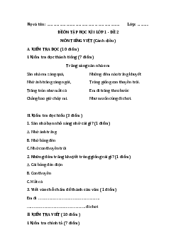 Đề thi học kì 1 lớp 1 môn Tiếng Việt sách Cánh diều - Đề 2