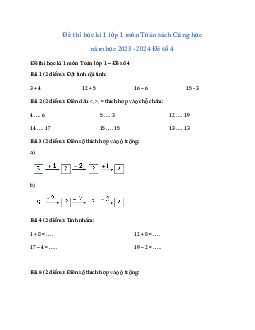 ĐỀ KIỂM TRA CUỐI HỌC KÌ 1 lớp 1 môn Toán - NĂM HỌC 2023-2024 | Đề 4 | Cùng học để phát triển năng lực