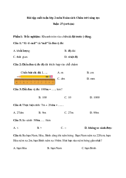 Bài tập cuối tuần Toán lớp 2 | Chân trời sáng tạo Tuần 27