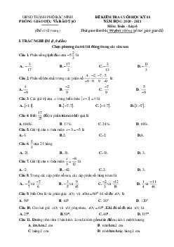 Đề kiểm tra cuối học kỳ 2 Toán 6 năm 2020 – 2021 phòng GD&ĐT thành phố Bắc Ninh