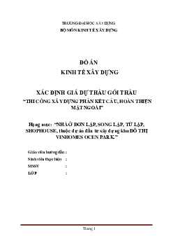 Xác định giá dự thầu gói thầu Dự án khu đô thị Vinhomes Oceans Park | Đồ án Kinh tế xây dựng