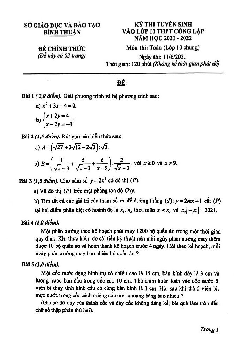 Đề tuyển sinh lớp 10 môn Toán năm 2021 – 2022 sở GD&ĐT Bình Thuận