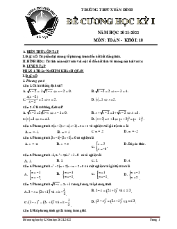 Đề cương học kỳ 1 Toán 10 năm 2021 – 2022 trường THPT Xuân Đỉnh – Hà Nội