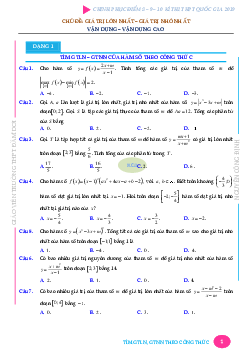 Bài toán VD – VDC giá trị lớn nhất và giá trị nhỏ nhất của hàm số – Nguyễn Công Định Toán 12