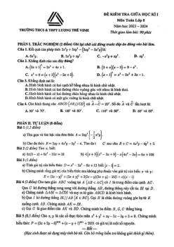 Đề giữa học kì 1 Toán 8 năm 2023 – 2024 trường Lương Thế Vinh – Hà Nội