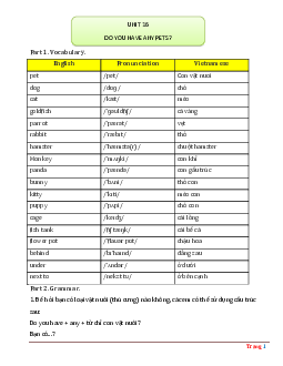 Bài tập chuyên sâu Tiếng Anh 3 unit 16 Do you have any pets (có lời giải chi tiết)