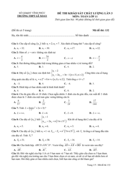 Đề khảo sát Toán 11 lần 3 năm 2022 – 2023 trường THPT Lê Xoay – Vĩnh Phúc