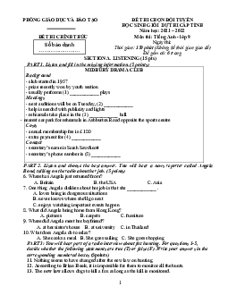 Đề Thi Chọn Đội Tuyển Học Sinh Giỏi Dự Thi Cấp Tỉnh Năm Học 2021 – 2022 Môn thi Tiếng Anh - lớp 9 (có đáp án)